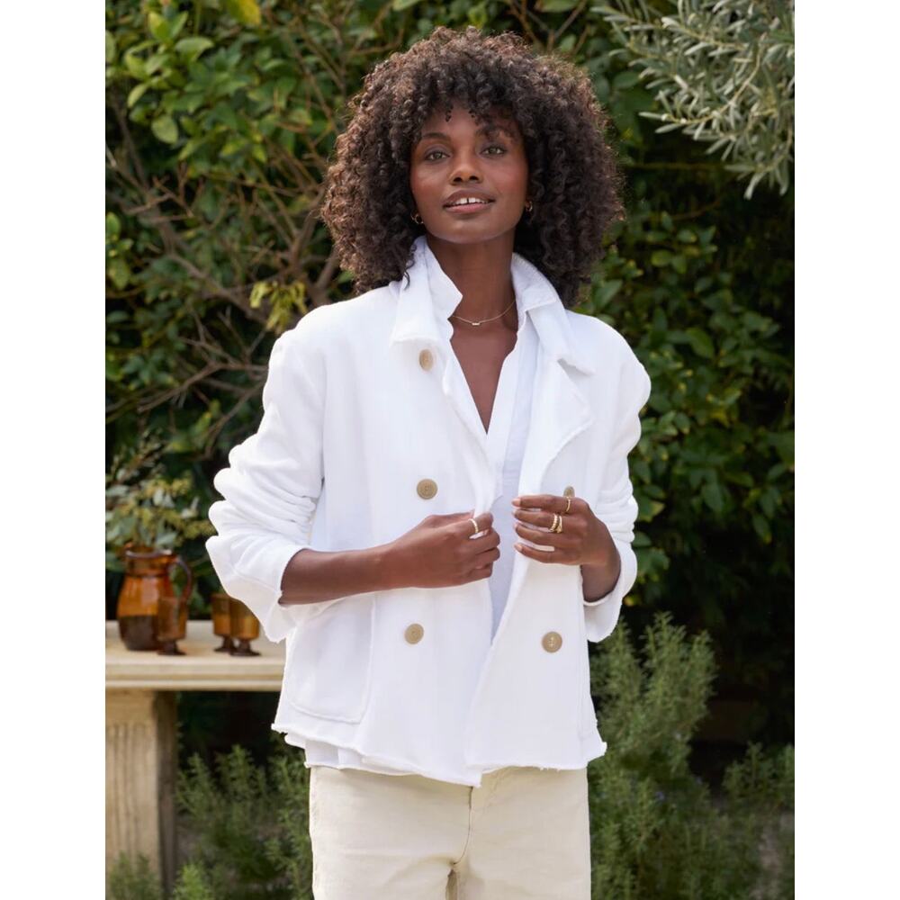 NWOT Frank & Eileen Mini Belfast Cropped Sweatshirt Peacoat Jacket White XS